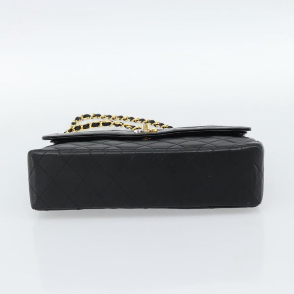 CHANEL Matelasse Chain Bag Lamb Skin Paris Limited Black Gold CC Auth 186838SAV
