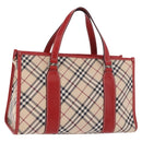 BURBERRY Nova Check Blue Label Hand Bag Canvas Beige Silver Auth 186841A-1