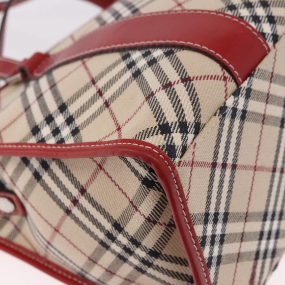 BURBERRY Nova Check Blue Label Hand Bag Canvas Beige Silver Auth 186841A