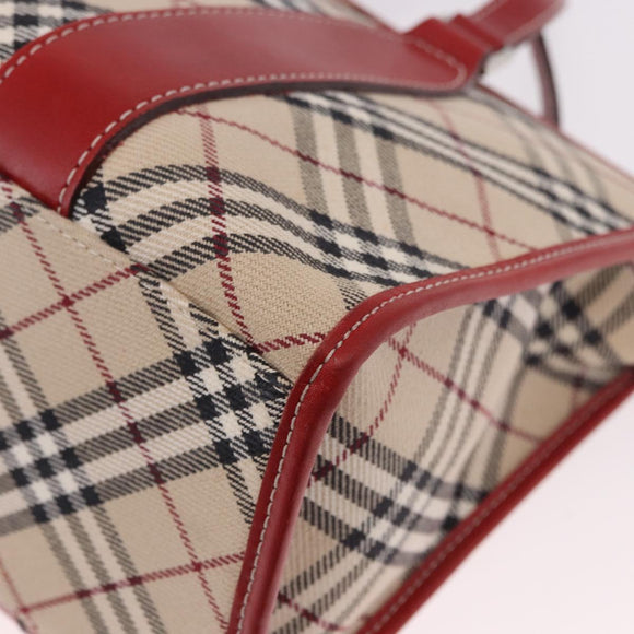 BURBERRY Nova Check Blue Label Hand Bag Canvas Beige Silver Auth 186841A