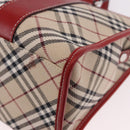 BURBERRY Nova Check Blue Label Hand Bag Canvas Beige Silver Auth 186841A-13