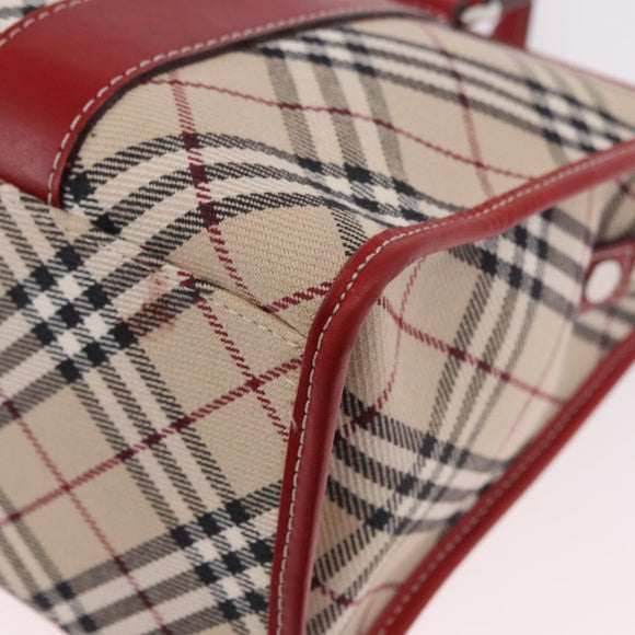 BURBERRY Nova Check Blue Label Hand Bag Canvas Beige Silver Auth 186841A