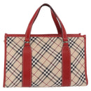 BURBERRY Nova Check Blue Label Hand Bag Canvas Beige Silver Auth 186841A-2