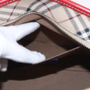 BURBERRY Nova Check Blue Label Hand Bag Canvas Beige Silver Auth 186841A-20