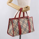BURBERRY Nova Check Blue Label Hand Bag Canvas Beige Silver Auth 186841A-21