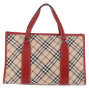 BURBERRY Nova Check Blue Label Hand Bag Canvas Beige Silver Auth 186841A-3