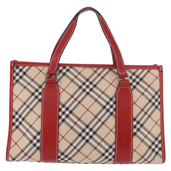 BURBERRY Nova Check Blue Label Hand Bag Canvas Beige Silver Auth 186841A