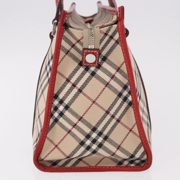 BURBERRY Nova Check Blue Label Hand Bag Canvas Beige Silver Auth 186841A