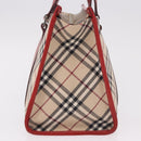 BURBERRY Nova Check Blue Label Hand Bag Canvas Beige Silver Auth 186841A-5