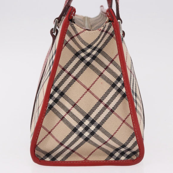 BURBERRY Nova Check Blue Label Hand Bag Canvas Beige Silver Auth 186841A