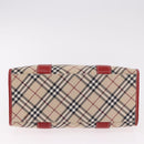 BURBERRY Nova Check Blue Label Hand Bag Canvas Beige Silver Auth 186841A-9