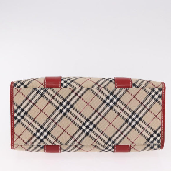 BURBERRY Nova Check Blue Label Hand Bag Canvas Beige Silver Auth 186841A