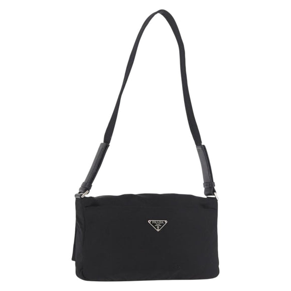 PRADA Shoulder Bag Nylon Black Silver Auth 186842A