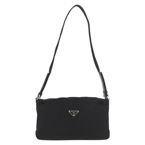 PRADA Shoulder Bag Nylon Black Silver Auth 186842A