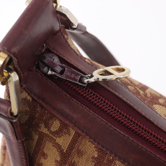 Christian Dior Trotter Canvas Shoulder Bag Red Gold Auth 186843