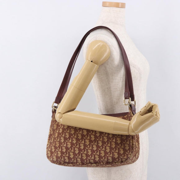 Christian Dior Trotter Canvas Shoulder Bag Red Gold Auth 186843