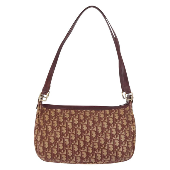 Christian Dior Trotter Canvas Shoulder Bag Red Gold Auth 186843