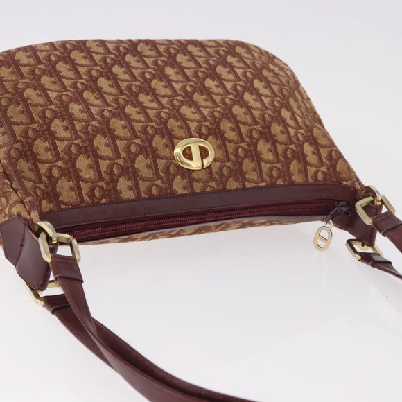Christian Dior Trotter Canvas Shoulder Bag Red Gold Auth 186843