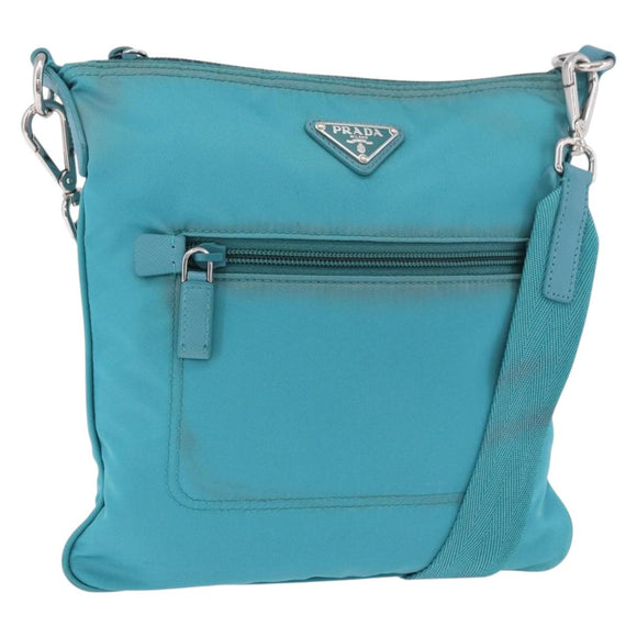 PRADA Shoulder Bag Nylon Light Blue Silver Auth 186844A