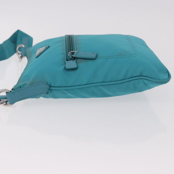 PRADA Shoulder Bag Nylon Light Blue Silver Auth 186844A