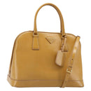 PRADA Hand Bag Leather 2way Beige Gold Auth 186845A-1