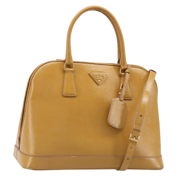 PRADA Hand Bag Leather 2way Beige Gold Auth 186845A