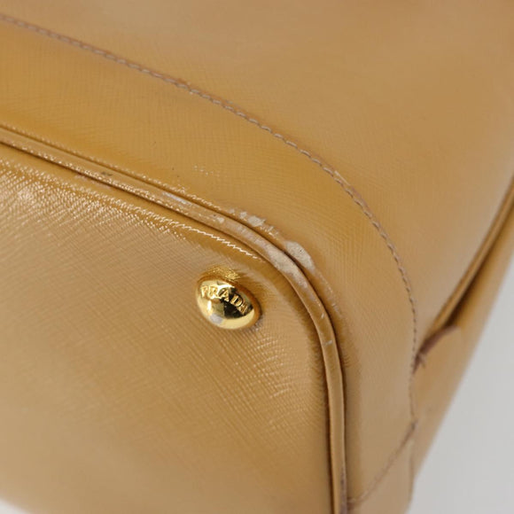 PRADA Hand Bag Leather 2way Beige Gold Auth 186845A