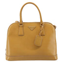 PRADA Hand Bag Leather 2way Beige Gold Auth 186845A-13