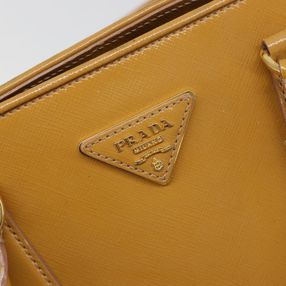 PRADA Hand Bag Leather 2way Beige Gold Auth 186845A