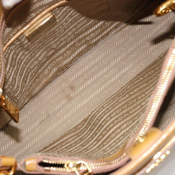 PRADA Hand Bag Leather 2way Beige Gold Auth 186845A