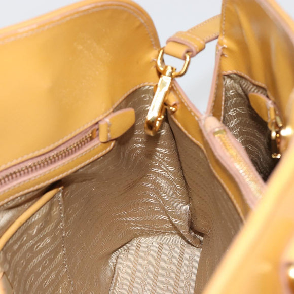 PRADA Hand Bag Leather 2way Beige Gold Auth 186845A
