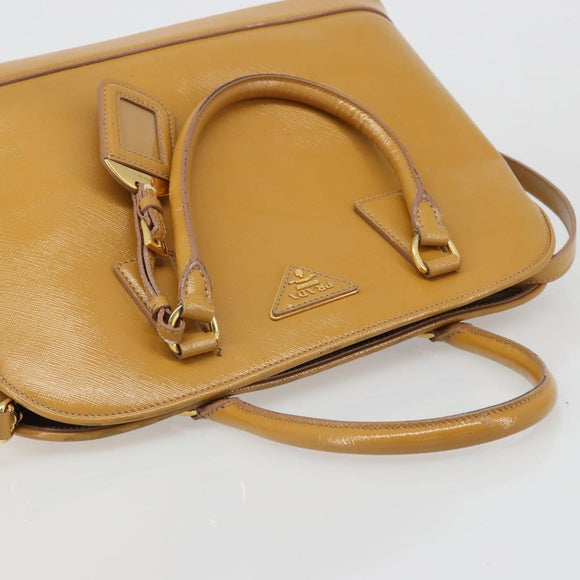 PRADA Hand Bag Leather 2way Beige Gold Auth 186845A