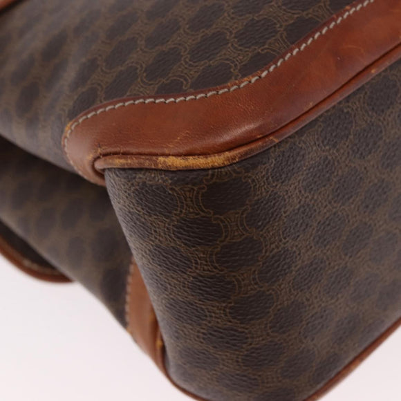 CELINE Macadam Canvas Hand Bag PVC Leather Brown Gold Auth 186847