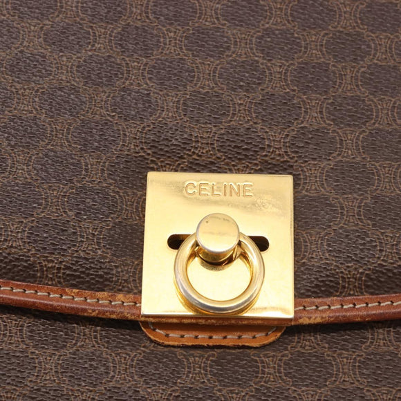 CELINE Macadam Canvas Hand Bag PVC Leather Brown Gold Auth 186847