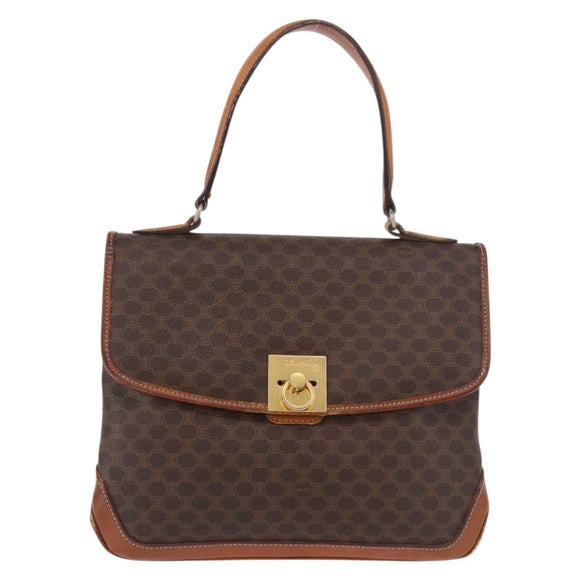 CELINE Macadam Canvas Hand Bag PVC Leather Brown Gold Auth 186847