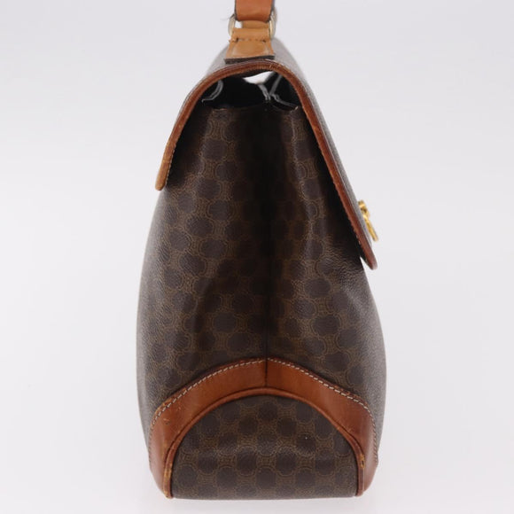 CELINE Macadam Canvas Hand Bag PVC Leather Brown Gold Auth 186847