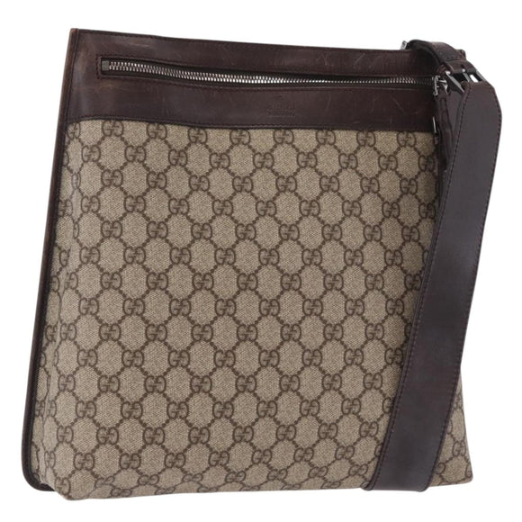GUCCI GG Supreme Shoulder Bag PVC Beige Silver 92560 Auth 186848