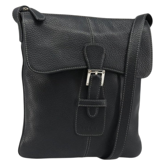 LOEWE Schoudertas Leer Zwart Zilver Auth 186849A