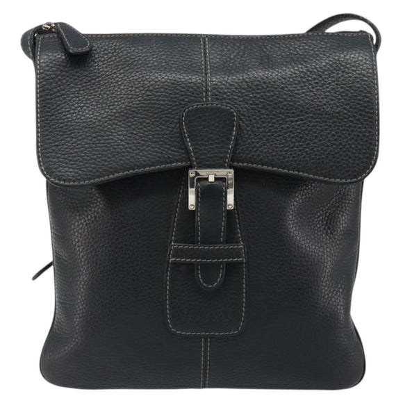 LOEWE Schoudertas Leer Zwart Zilver Auth 186849A