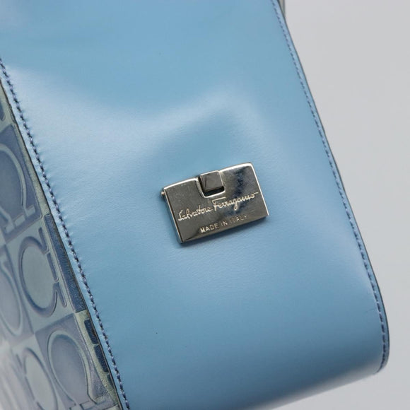 Salvatore Ferragamo Gancini Tote Bag Leather Blue Silver Auth 186850A