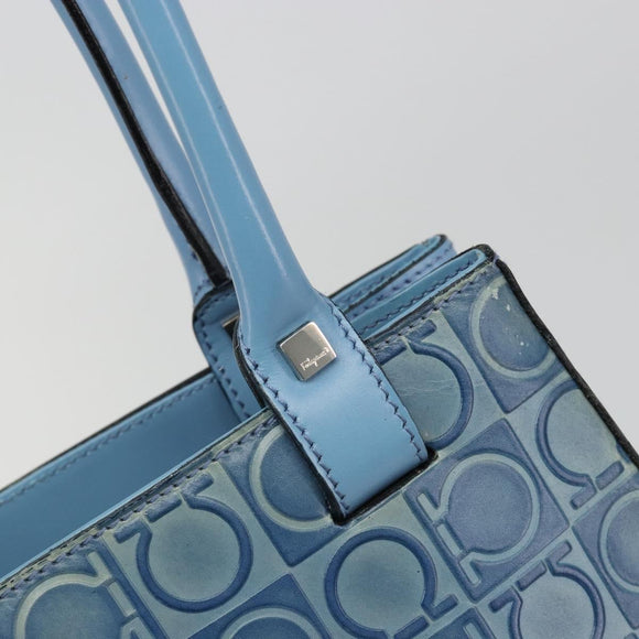Salvatore Ferragamo Gancini Tote Bag Leather Blue Silver Auth 186850A