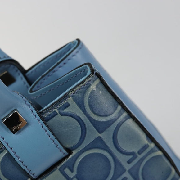 Salvatore Ferragamo Gancini Tote Bag Leather Blue Silver Auth 186850A
