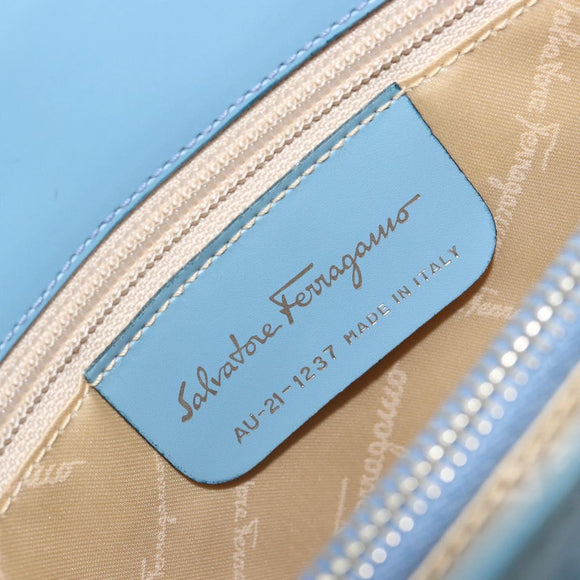 Salvatore Ferragamo Gancini Tote Bag Leather Blue Silver Auth 186850A