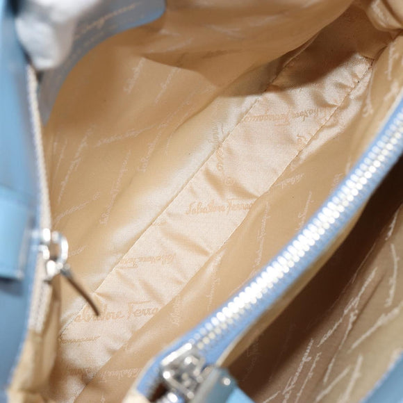 Salvatore Ferragamo Gancini Tote Bag Leather Blue Silver Auth 186850A