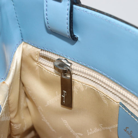 Salvatore Ferragamo Gancini Tote Bag Leather Blue Silver Auth 186850A