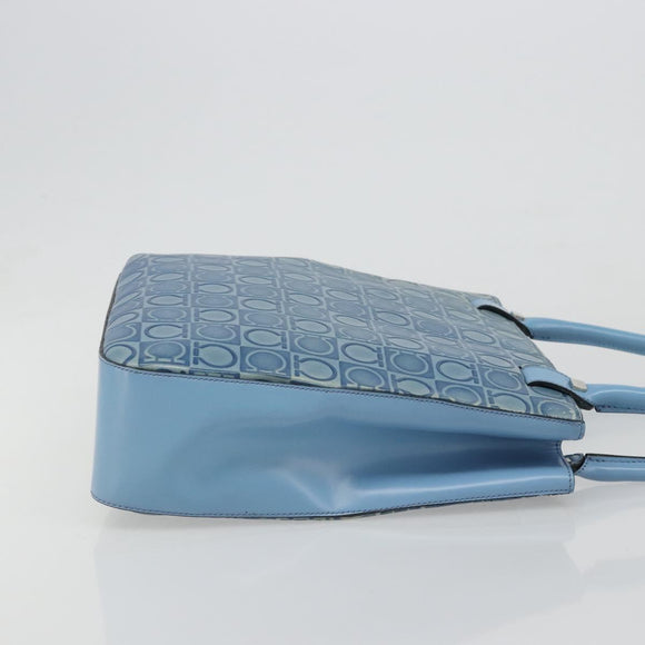 Salvatore Ferragamo Gancini Tote Bag Leather Blue Silver Auth 186850A