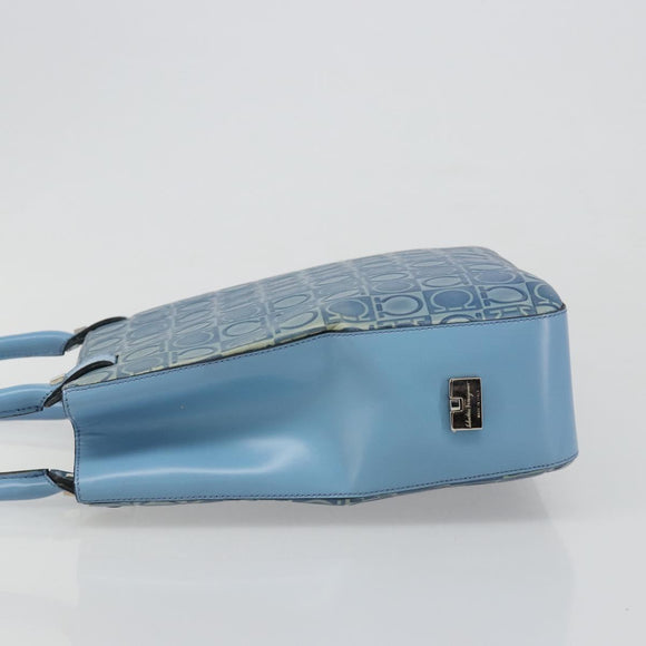 Salvatore Ferragamo Gancini Tote Bag Leather Blue Silver Auth 186850A
