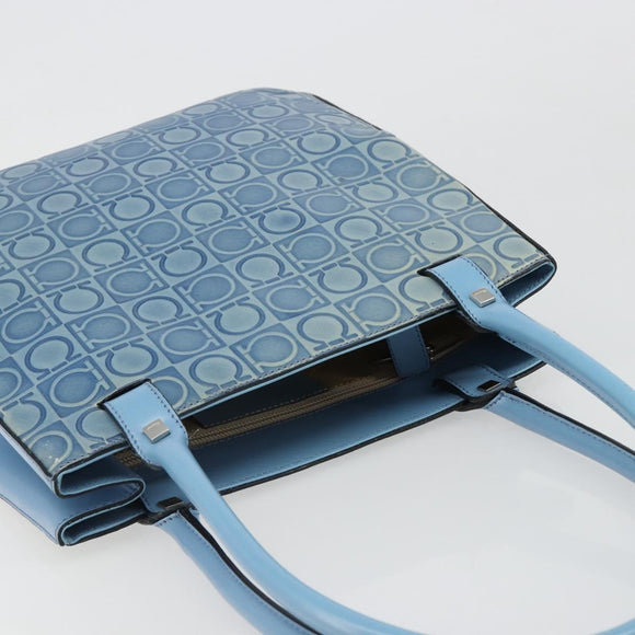Salvatore Ferragamo Gancini Tote Bag Leather Blue Silver Auth 186850A