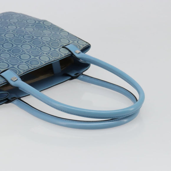 Salvatore Ferragamo Gancini Tote Bag Leather Blue Silver Auth 186850A