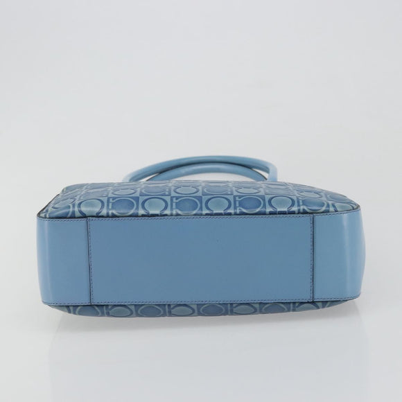 Salvatore Ferragamo Gancini Tote Bag Leather Blue Silver Auth 186850A